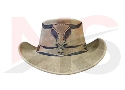 Sombrero de vaquero de cuero australiano Outback estilo occidental cabeza de toro gamuza sombrero de cuero Foto 1 de 4