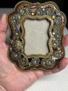 Turtle Brass Rhinestones Frame Ornate Fits 1.5x2.25”  Easel Prop Beautiful - Picture 1 of 12