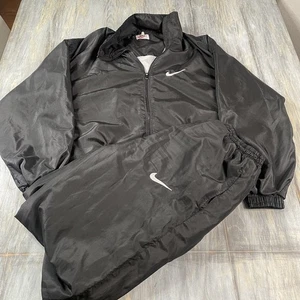 Vintage Nike Nylon Track Suit Men's Size XL Black Windbreaker Baggy Streetwear - Picture 1 of 9