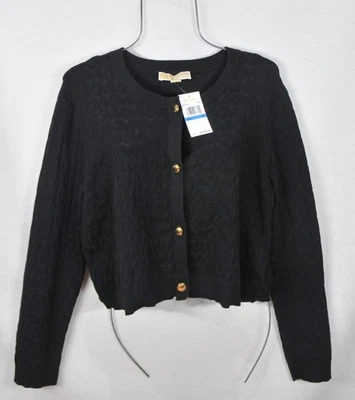 Suéter feminino Michael Kors XL preto malha monograma manga longa $110 novo com etiquetas - Imagem 1 de 4