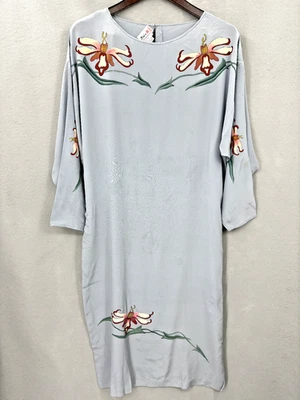 Vintage Lim's Shanghai Dress Silk Womens Medium Hand Painted Gray 70s Boho READ - Image 1 of 4