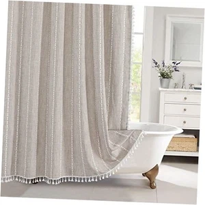 Boho Farmhouse Fabric Shower Curtain, Tan Brown 72"W x 72"L (Pack of 1) Taupe - Picture 1 of 7
