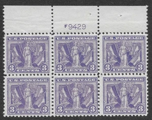 MMK Filately: US Scott #537 MLH VF Bloque de placas (6) 3c Edición Victoria SCV $260 - Imagen 1 de 2