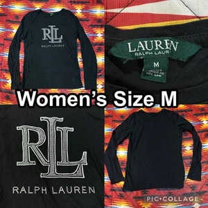 Lauren Ralph Lauren Studded Logo Black Long Sleeve T-Shirt Women’s Size Medium - Picture 1 of 14