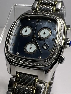 David Yurman 35mm Chronograph Date Watch Blue Mother Pearl Diamond Markers Bezel - Image 1 of 4