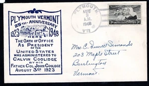 1948 25th Anniversary Coolidge Oath of Office Cover Plymouth VT addressed - Picture 1 of 2