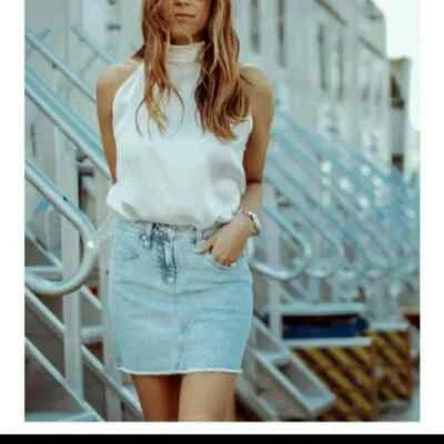 Generation Love Skirt Womens S Claudette Crystal Studded Light Wash Denim Mini - Image 1 of 4