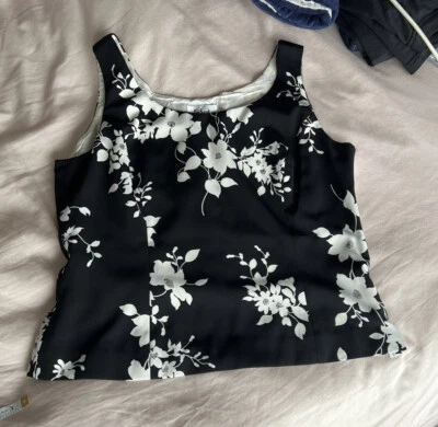 Blusa vintage Le Suit talla 10 blanco y negro floral corsé con cremallera top cami Y2K Foto 1 de 4