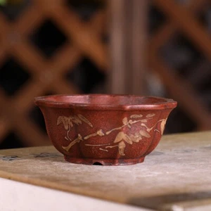 Ziroom Purple Clay Flower Pot Miniature Lotus Vintage Chinese Style Green - Picture 1 of 5