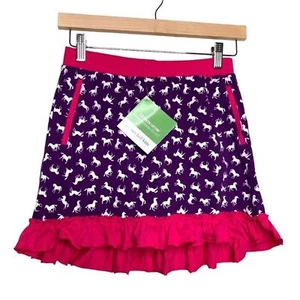 Garnet Hills Kid Shrink to Fit Horse Purple Skort Ruffles SZ 12 Green Cotton NWT - Picture 1 of 12
