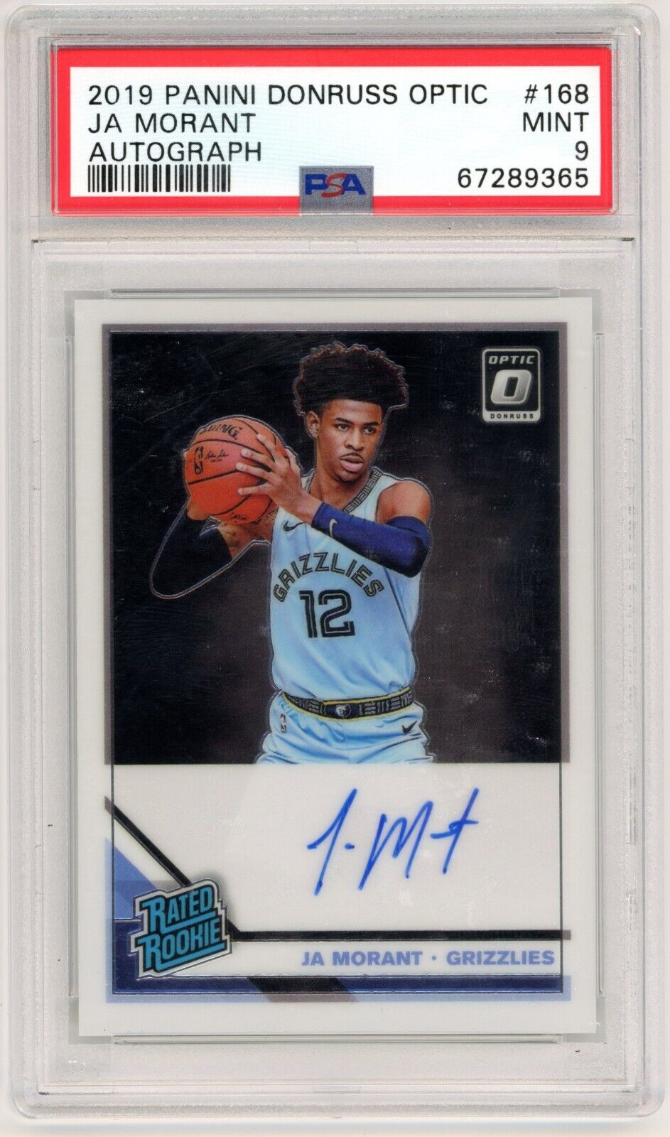 2019-20 PANINI DONRUSS OPTIC JA MORANT RATED ROOKIE AUTO PSA 9 MINT RC #168 D69