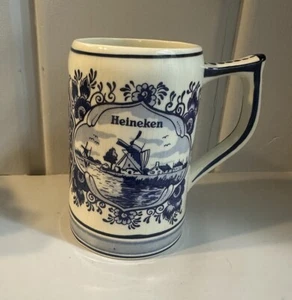 Blue Delft Heineken Holland Dutch Windmill Beer Stein Mug Vintage Hand Painted - Picture 1 of 5