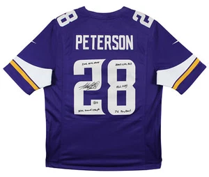 Vikings Adrian Peterson "Career Stat" Signed Purple Nike Game Jersey BAS Witness - Picture 1 of 7