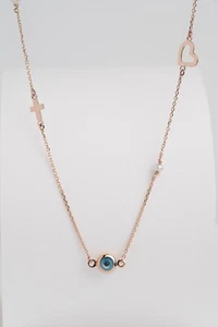 Multi Charms Necklace in 14k Gold with Evil Eye, Heart, Cross, Pearls - Picture 1 of 8