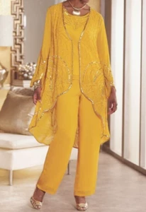 taglia 10 set completo pantalone formale 3 pezzi perline Yasia oro giallo di Ashro nuovo - Foto 1 di 5