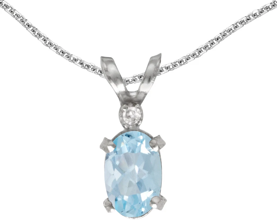 14k White Gold Oval Aquamarine And Diamond Filigree Pendant (Chain NOT included) - Image 1 of 1