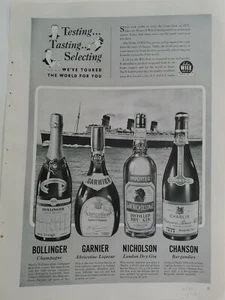 1939 Bollinger champán Garner licor Chanson vino Nicholson botellas de ginebra anuncio - Imagen 1 de 1