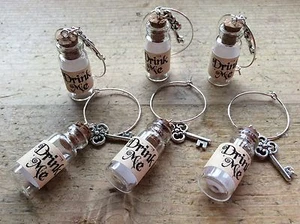 6 drink me wine charms handmade Alice in wonderland wedding dinner party hen do - Picture 1 of 1
