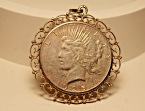 Vintage 1925 Silber Dollar Peace Anhänger klassische Randoberfläche Sterling Lünette - Bild 1 von 11
