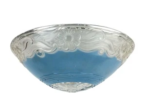 Vintage Blue Frosted & Clear Glass 3 Hole Ceiling Light Dome Shade 11 x 3.5" - Picture 1 of 8