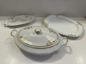 LOT 3 Rare 1920s EDWIN M KNOWLES CHINA Casserole Platter Tray Art Deco Gold Band - Picture 1 of 9