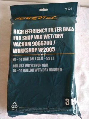 Shop Vac 10-14 gallon Wet/Dry Vacuum Bag pack of 3 POWERTEC Filter Bags - Image 1 of 4