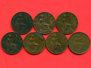 1913 1916 1917 1918 1919 1920 & 1936 Great Britain 1 Farthing Coins - Picture 1 of 2