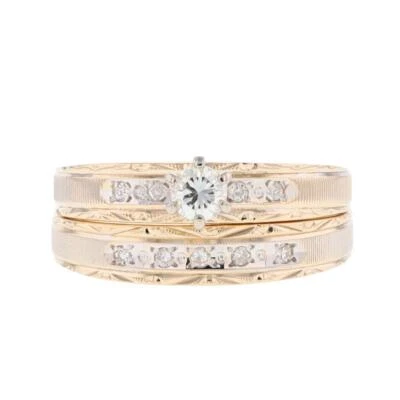 .23ctw Diamond Solitaire with Accents Wedding Set 10k Multi-Tone Gold Size 6.5 - Image 1 of 4