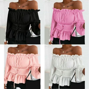 BLOUSE Tops T-Shirt LONG Sleeve Off Shoulder Casual Sexy Womens' Ruffle Ladies! - Picture 1 of 14