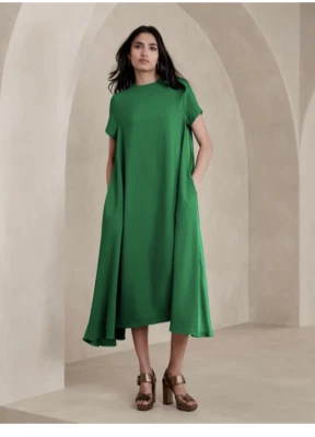 NWT Banana Republic Aurelia Crepe & Satin Maxi Dress Bottle Green XS P #755269 - Image 1 of 4