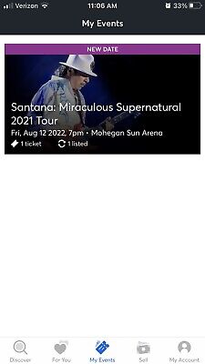 Santana Mohegan Sun 1 Ticket 8/12/22 Section 15 Row B Seat 21 Aisle Seat • 199$