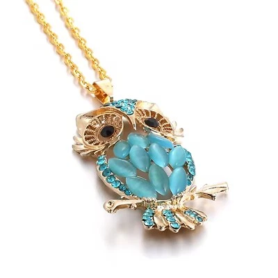 Colgante Búho con Collar Ópalo Laboratorio Creado/Enchapado Joyería de Moda 28" SELECCIONA COLOR Foto 1 de 4