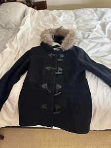 Marc New York Women’s Wool  Pea Coat Jacket With Fur Hood Size 8 - Picture 1 of 3