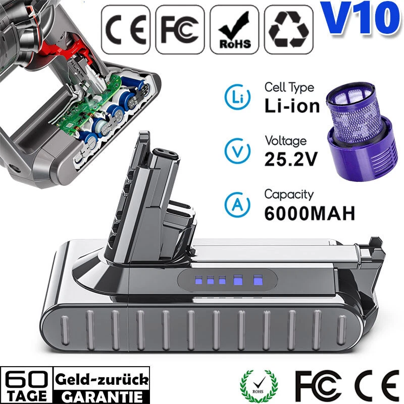 MARKENLOS 25.2V 6000mAh SONY Akku SV12 Ersatzakku für Dyson V10 Animal Absolute Motörhead