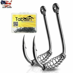 HS Fishing Hooks Barbed Swivel Spring Jig Carp Hook Single 10 pcs BOX Set - Picture 1 of 2