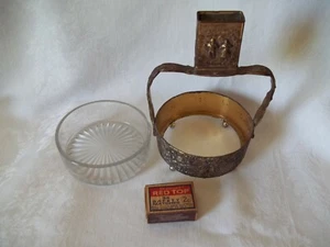 Glass Ashtray Brass Match Holder Vintage - Picture 1 of 6
