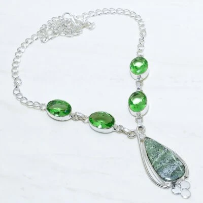 Bandierter Grüner Opal, Peridot Edelstein Silber Schmuck Halskette 18" NRJ14994 - Bild 1 von 2