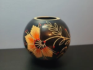 Vintage Black Floral Round Vase unknown - Picture 1 of 8