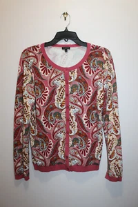 TALBOTS WOMENS LIGHT CARDIGAN COTTON RAYON BUTTON-FRONT PAISLEY MULTICOLOR SIZ S - Picture 1 of 4