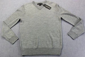 DECLAN CARTWRIGHT Mens GRAY 100% EXTRA FINE MERINO WOOL V-NECK SWEATER NWT S - Picture 1 of 3