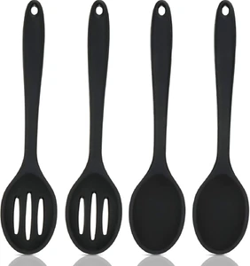 Paquete de 4 cucharas negras de silicona para cocinar grandes para servir antiadherentes para mezclar calor Resi - Imagen 1 de 12