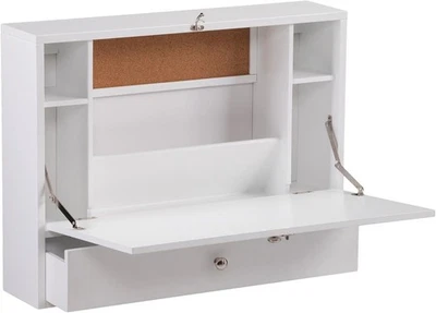Wall Mount Wooden Laptop Folding Floating Desk in White w/ Storage Drawers - Image 1 of 4