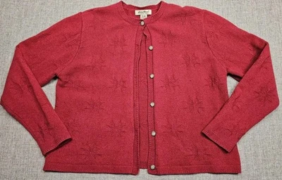 Suéter Eddie Bauer Mujer Grande Rojo Cárdigan Lana Merino Copo de Nieve Tejido Botón Foto 1 de 4