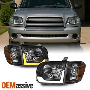 For 2005-2006 Toyota Tundra Black Headlights w/ LED DRL Switchback Turn Signal - Picture 1 of 10