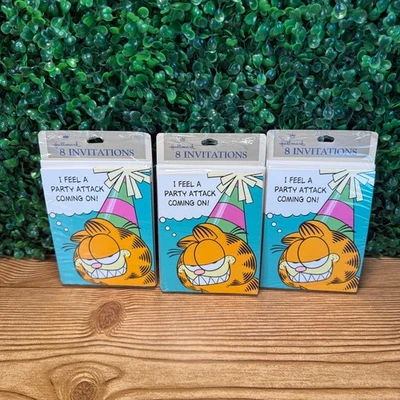 New 1978 Vintage Garfield Birthday Invitations I Feel A Party Attack Coming On - Image 1 of 4