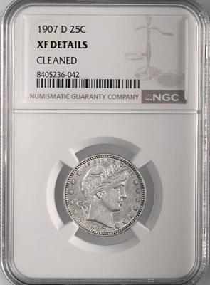 1907-D  25C BARBER SILVER QUARTER  NGC XF DETAILS "CLEANED"  #8405236-042 - Image 1 of 4