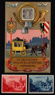27th German Philatelists Day - Nuremberg 1921 - Postal Card & 2 Poster Stamps - Image 1 of 2