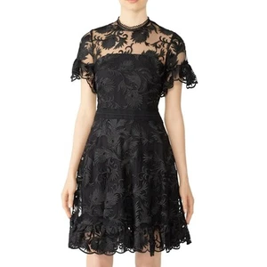 Shoshanna Black Lace Fit n Flare Mini Dress Size 12 Cocktail Party Designer $550 - Picture 1 of 11