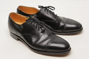 Brooks Brothers Alfred Sargent Oxford Shoes Mens 10 D Black Leather Cap Toe - Picture 1 of 11