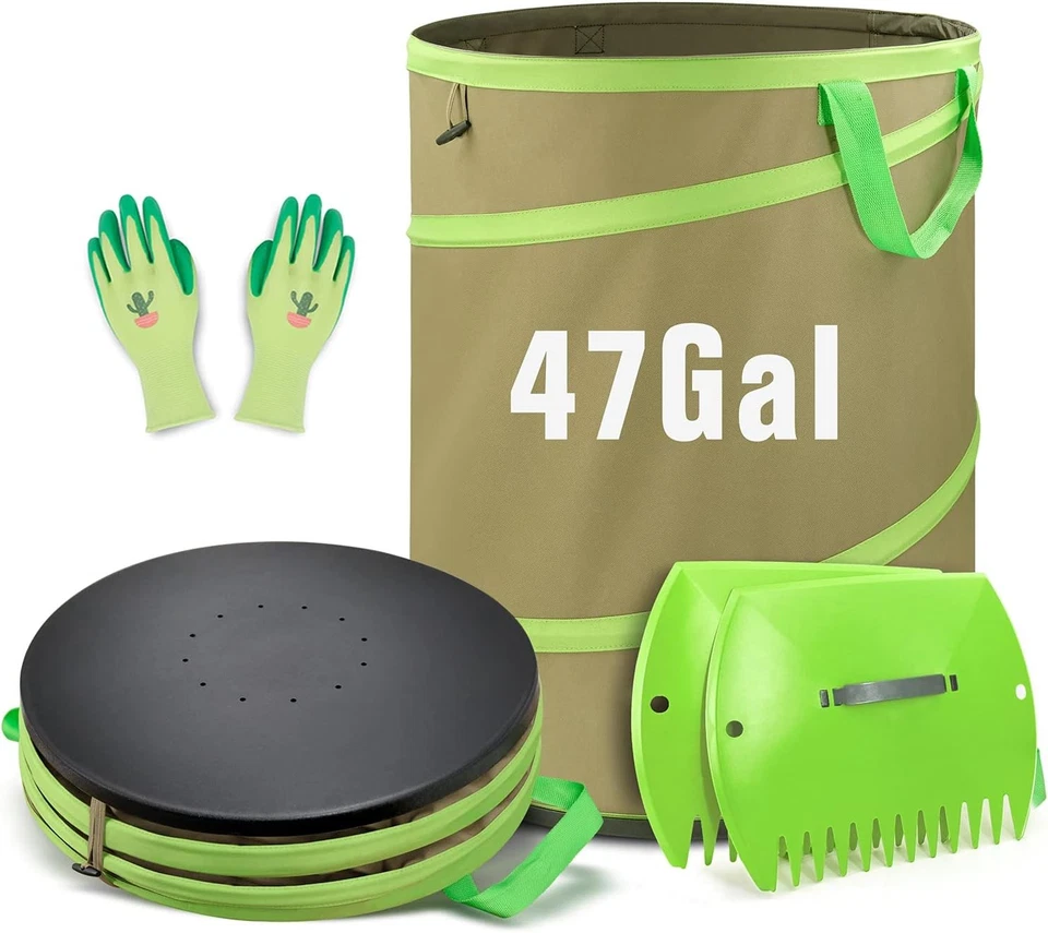 Colwelt 47 Gallon Pop up Garden Waste Reusable Bag Include Leaf Scoop Heavy Duty